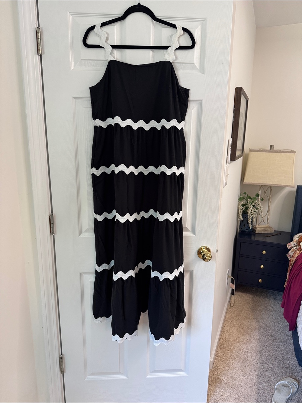 Black Maxi Dress with White Scallop Trim